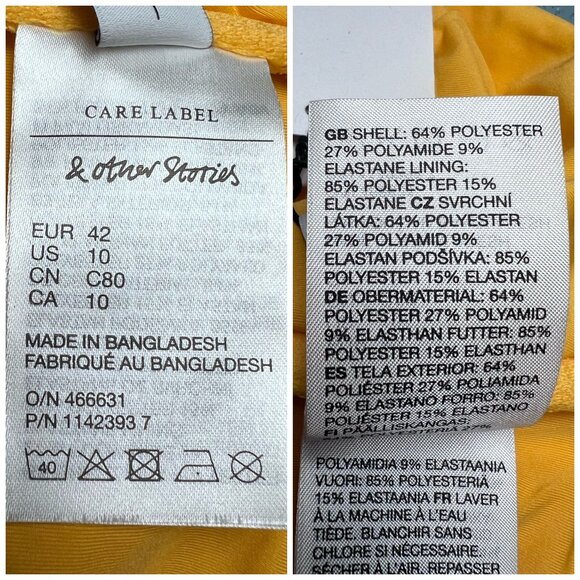 & Other Stories Yellow Floral Textured Bandeau Bikini Top Size 10 NWT - Picture 3 of 10